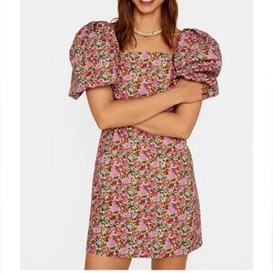 Mango Floral Puff Sleeve Mini Dress